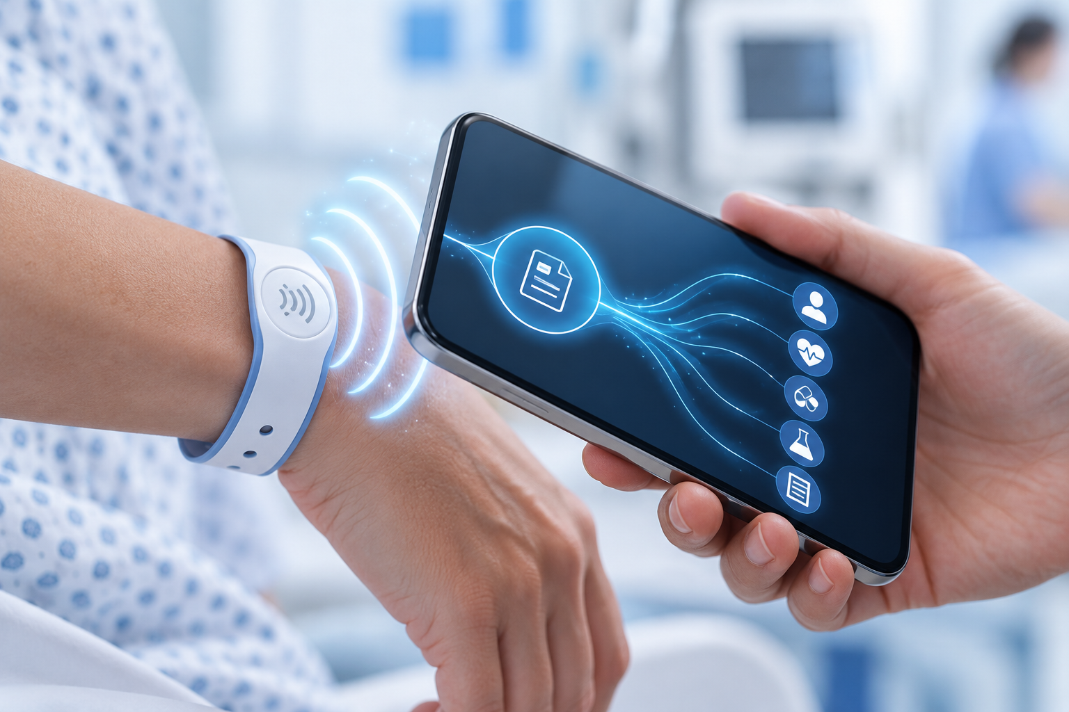 كيف يقرأ الهاتف شريحة NFC في السوار الطبي؟