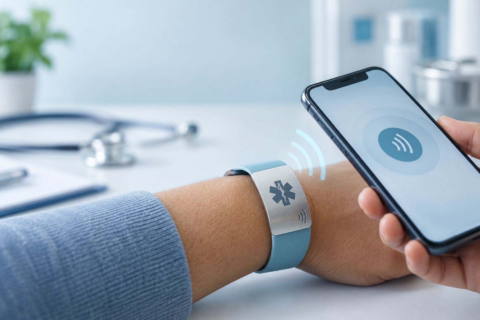 هاتف ذكي يقرأ سوار تعريف طبي بتقنية NFC