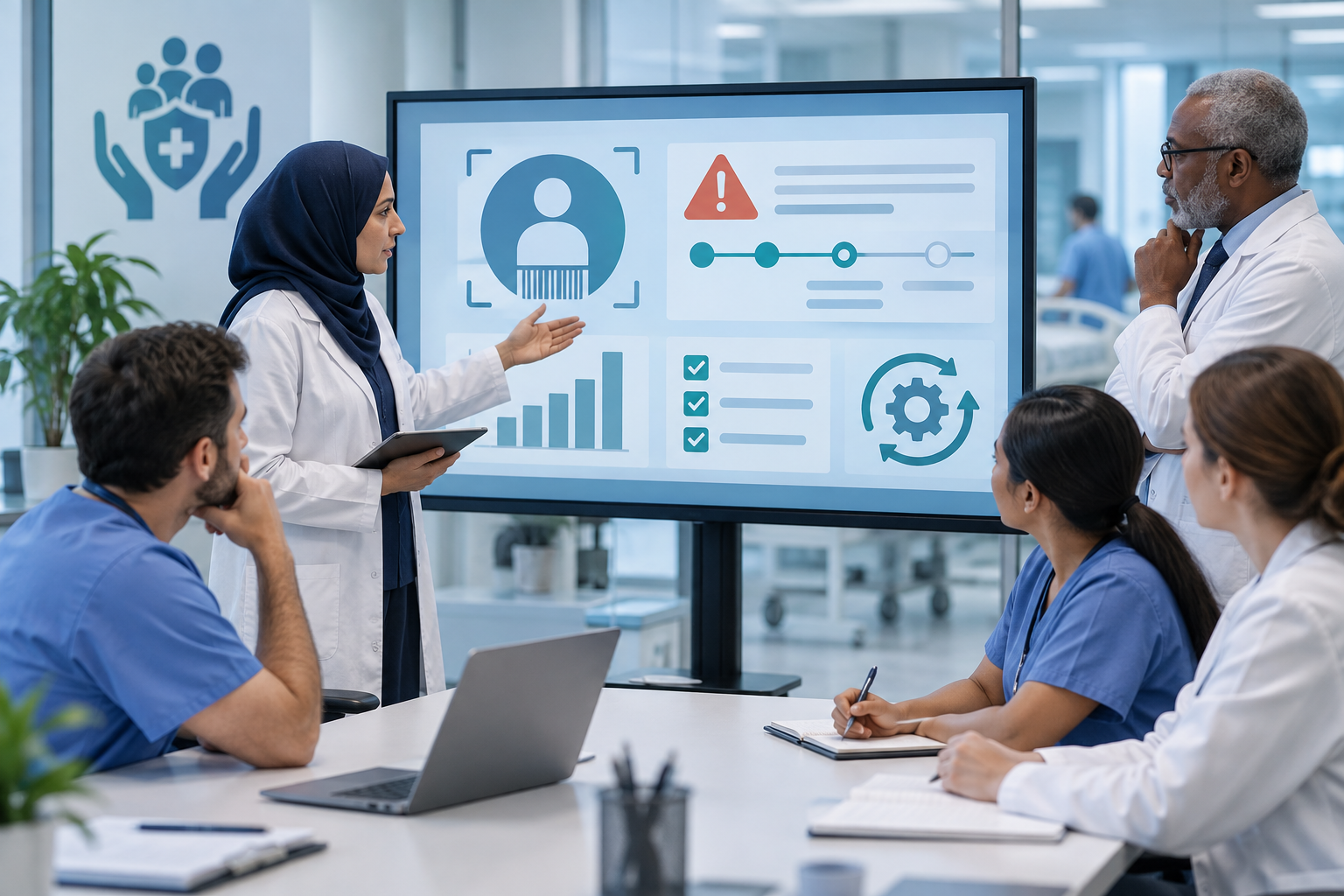 فريق تحسين جودة يراجع بلاغات أخطاء تعريف المرضى وخطة التصحيح داخل المستشفى