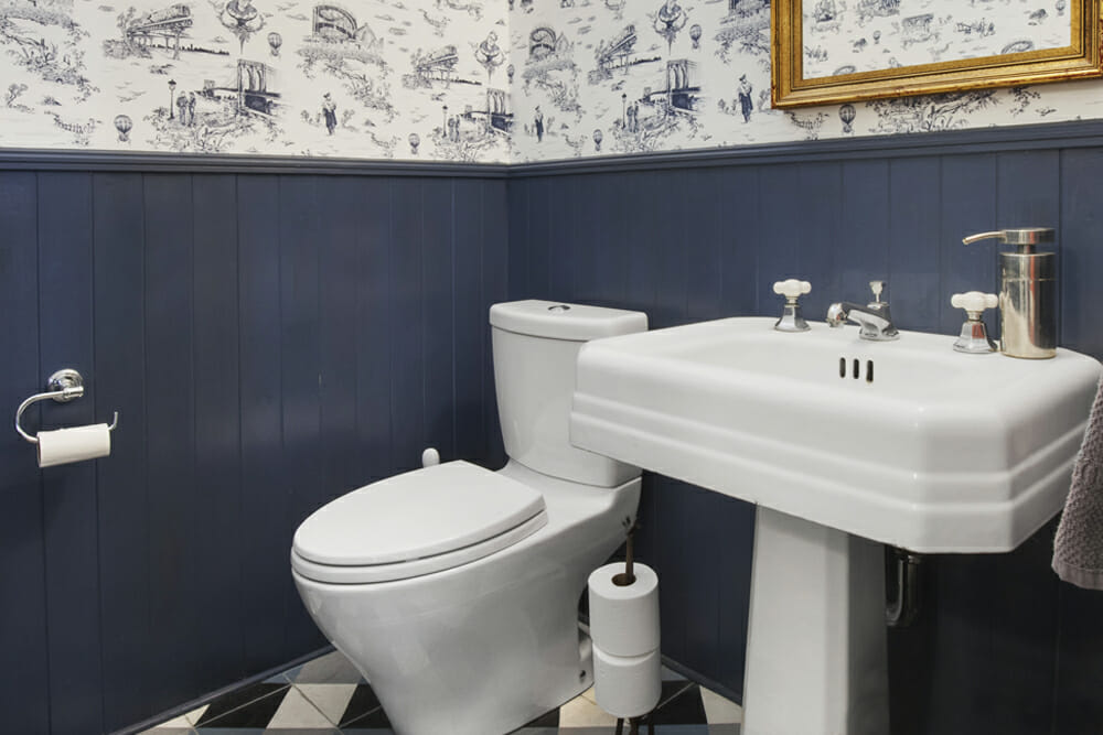 navy blue bathroom
