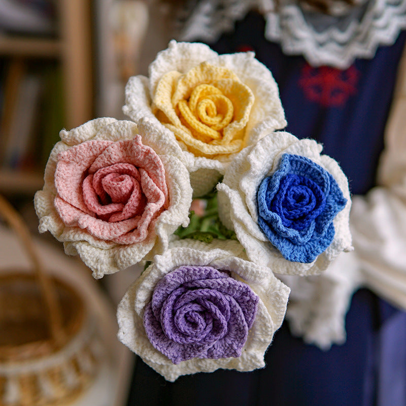 colorful yarn flowers