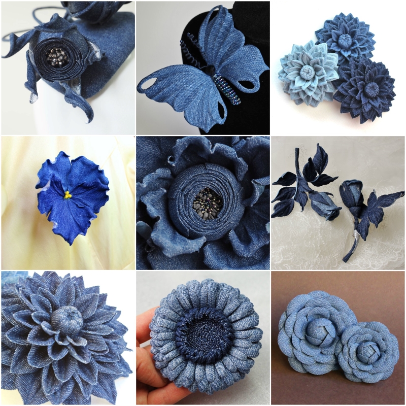 denim flowers