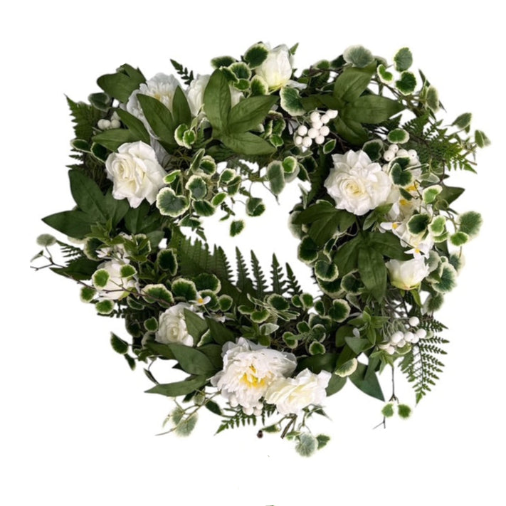 white peony wreath