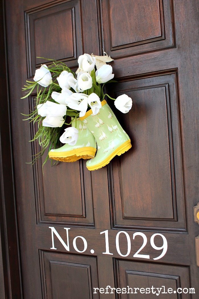 rain boot door decor