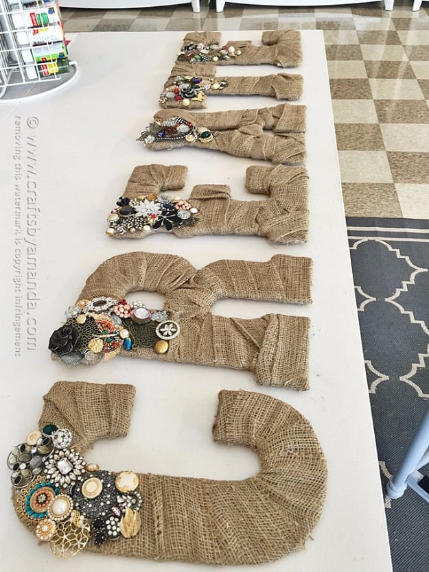 jeweled burlap craft