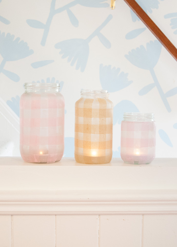 gingham painted mason jar