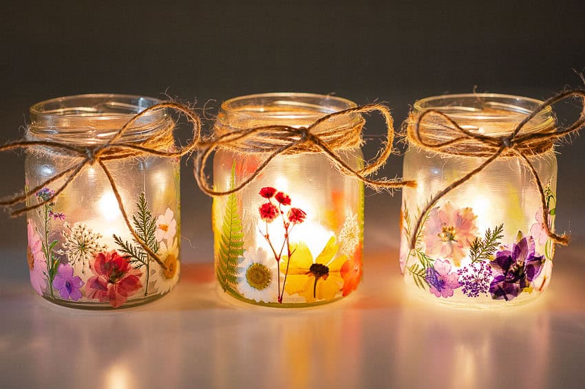 pressed flower mason jar