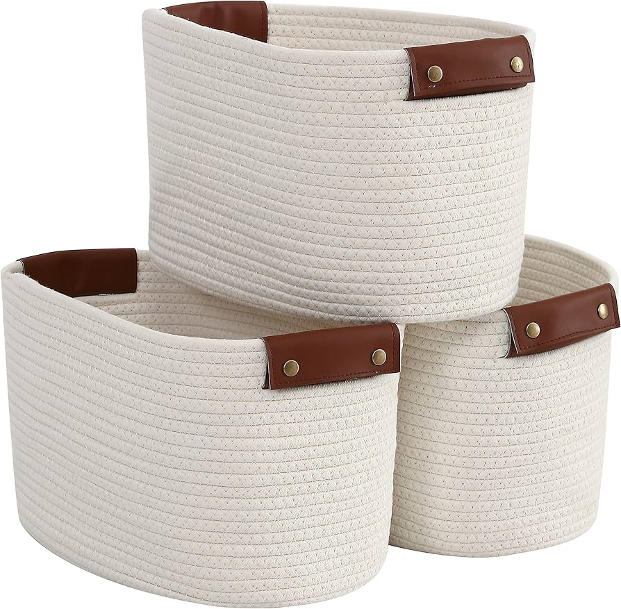 rope basket leather handles