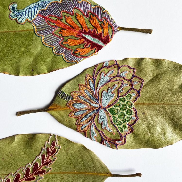 embroidered leaf art
