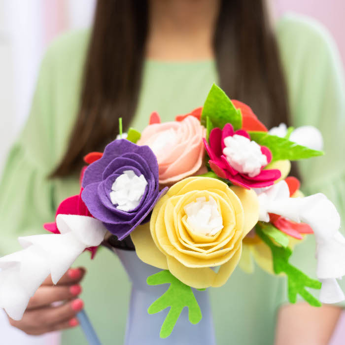 felt and paper flower arrangement