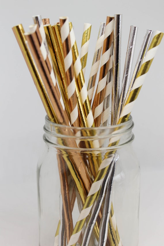gold and silver paper straws