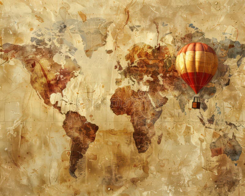 vintage map hot air balloon