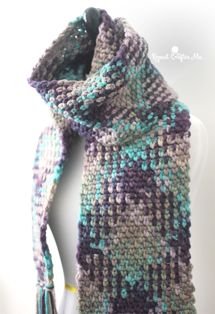 planned pooling crochet scarf