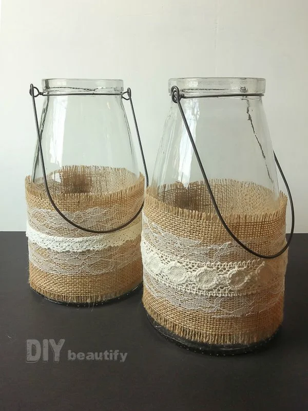 burlap lace storage cans