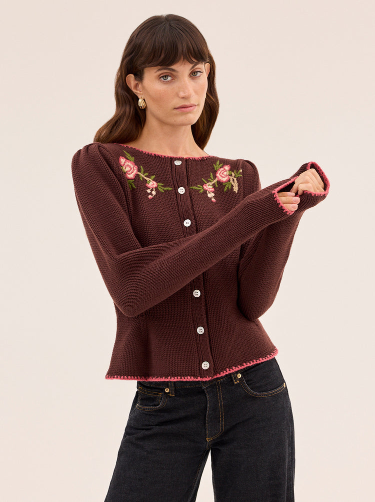 embroidered knit cardigan