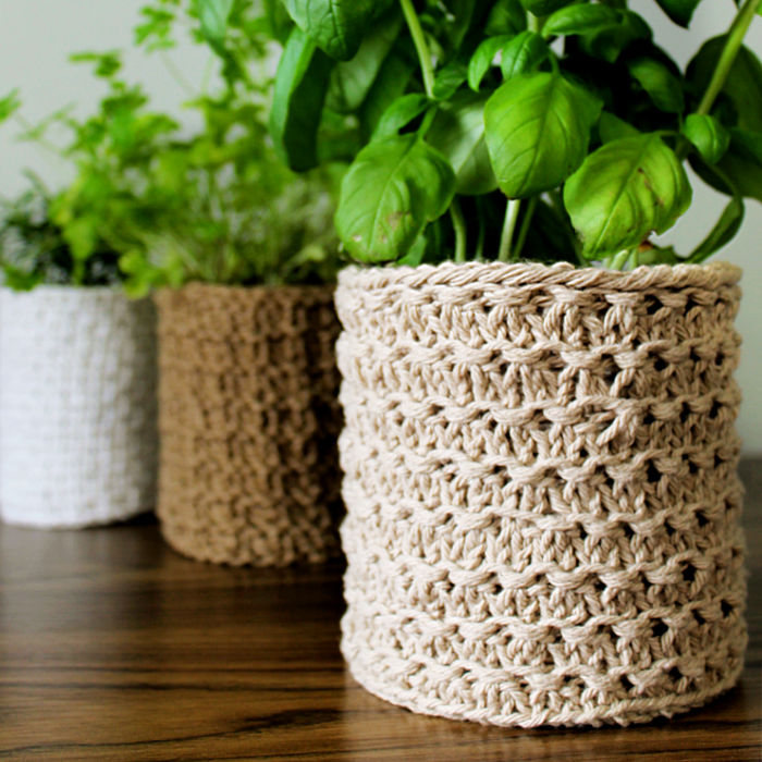 knitted plant pot cover