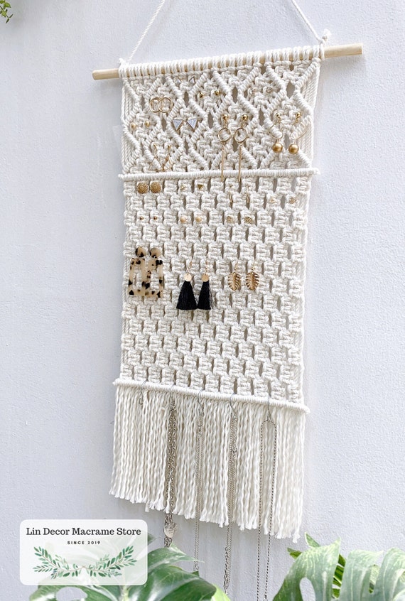 macrame jewelry wall hanging