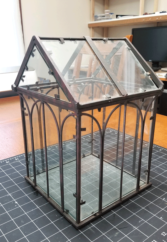 white distressed mini greenhouse