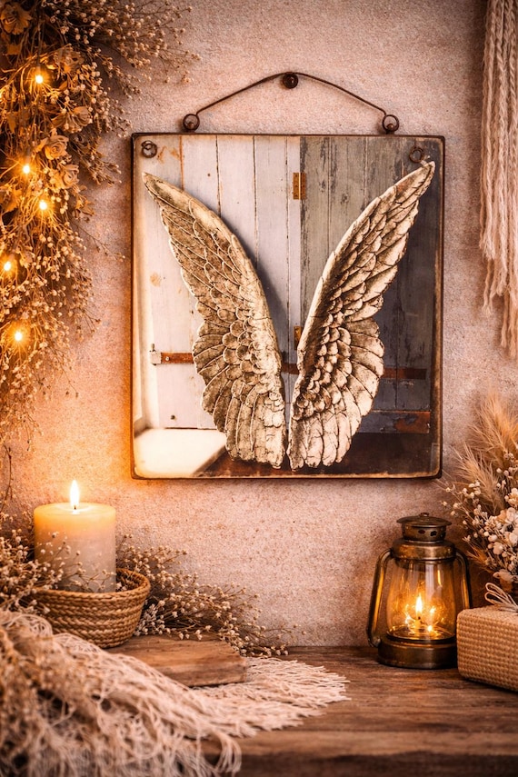 wooden angel wings wall decor