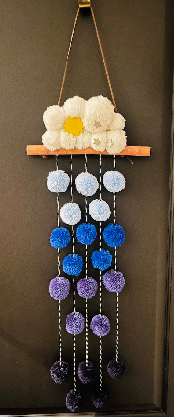 navy blue pom pom cloud stars