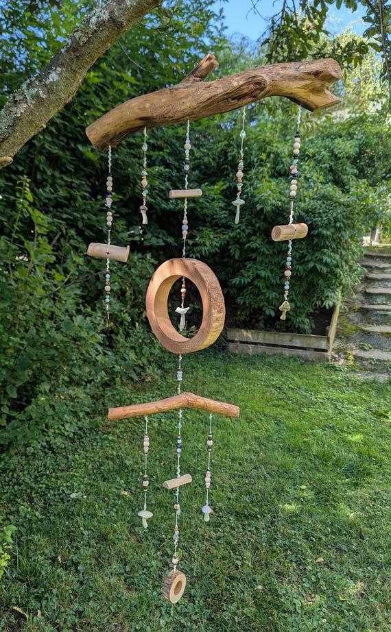 boho rustic wind chime with macrame