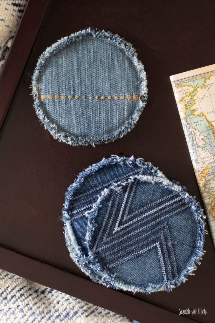 jean pocket coasters embroidered