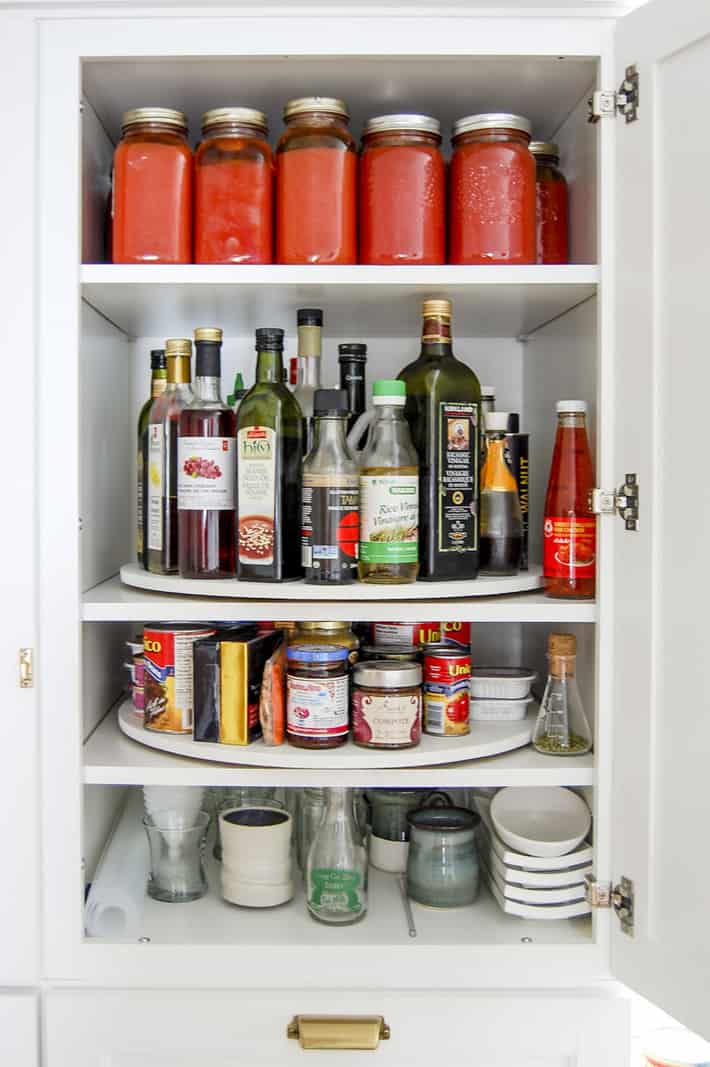 DIY lazy susan kitchen organizer