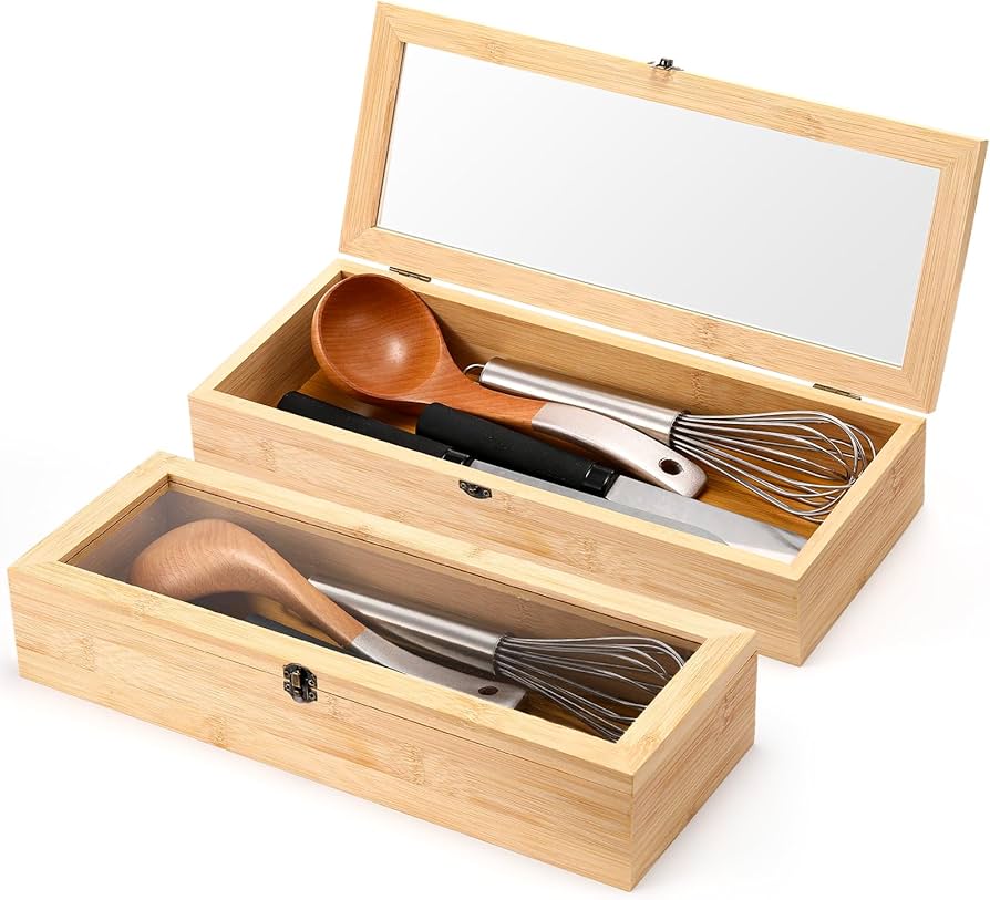 bamboo cutlery organizer stack