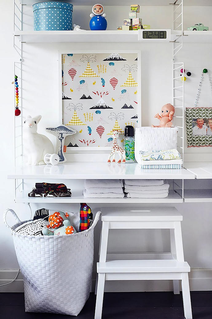 kids desk with wall shelves
