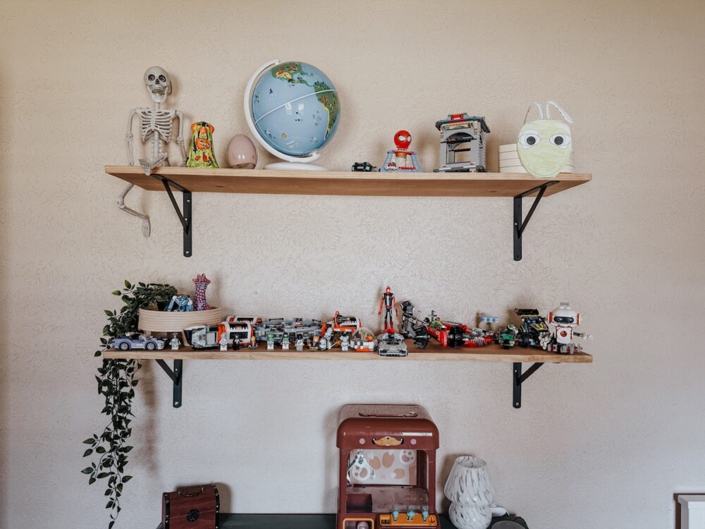floating shelves above door kids room