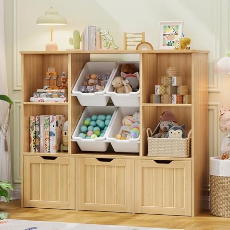 plastic bins labeled toys on shelf back school kids room refresh