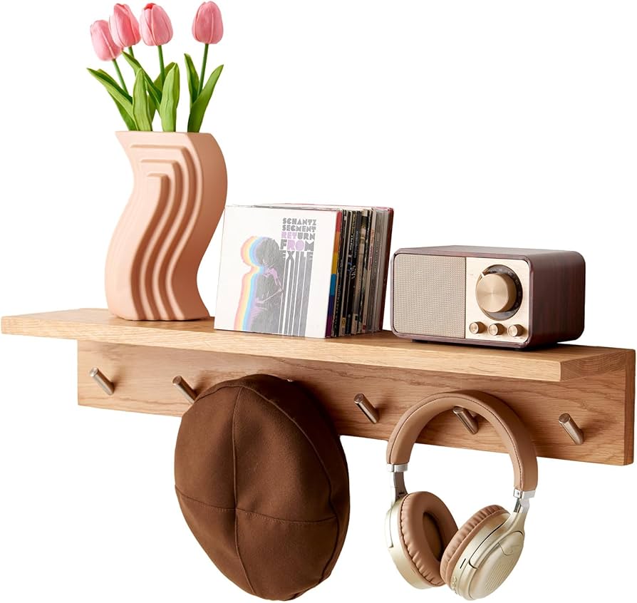 wall hooks holding headphones kids desk
