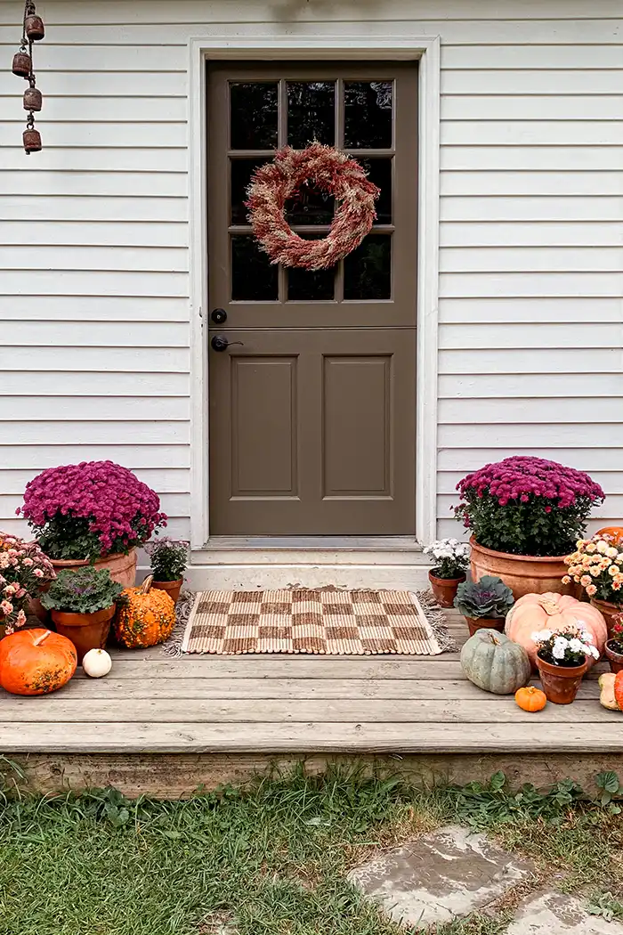 potted ornamental kale porch steps