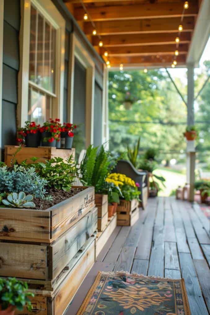 wooden crates potted plants porch