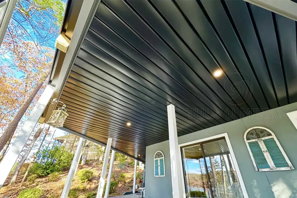 hanging tin cans with plants from porch ceiling