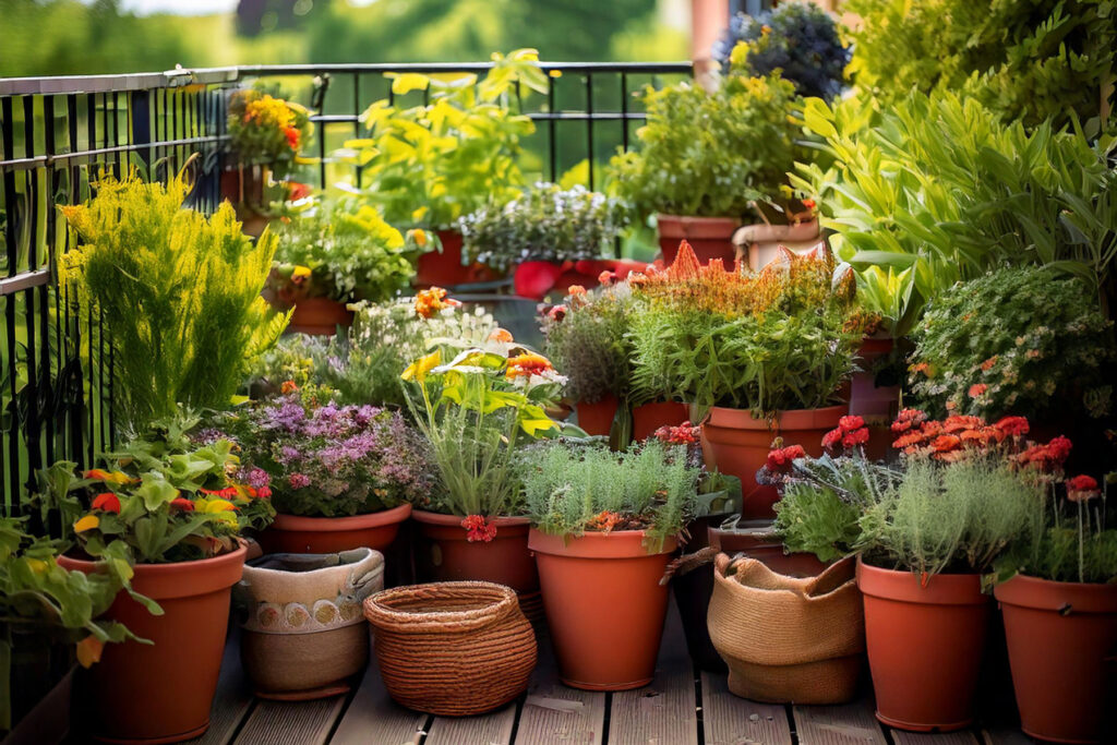 floral container garden small space