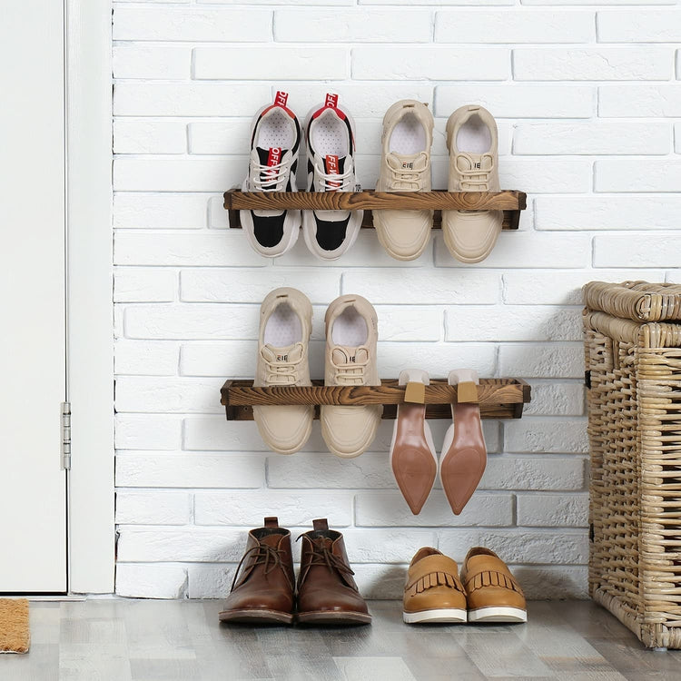 wooden wall shoe rack with cubbies entryway organization