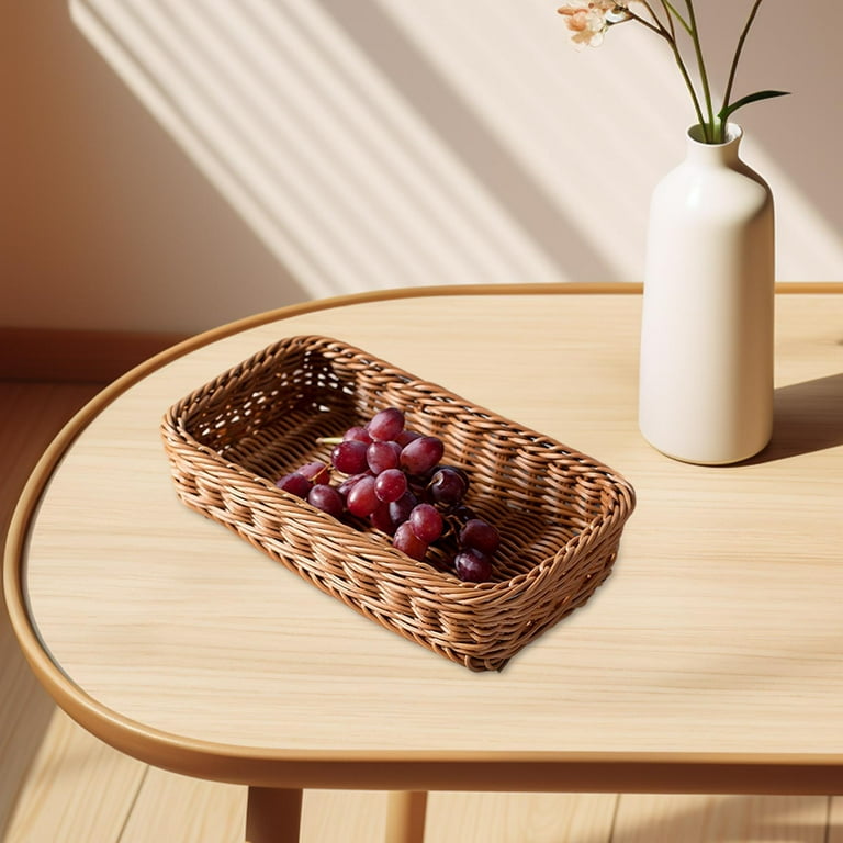 woven wicker basket with bread on outdoor table