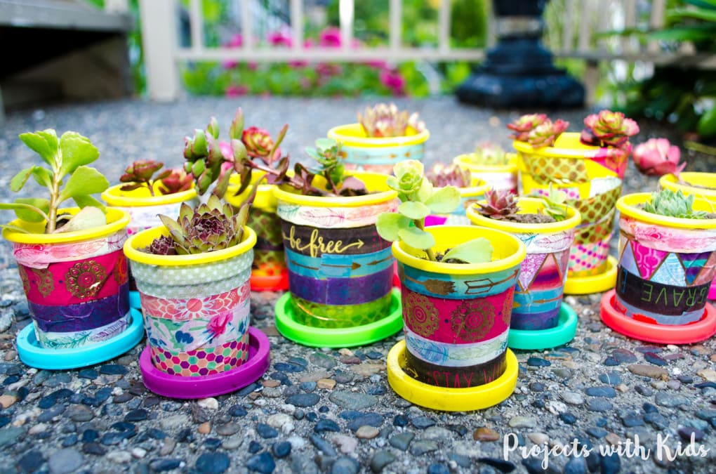terracotta pot striped with washi tape