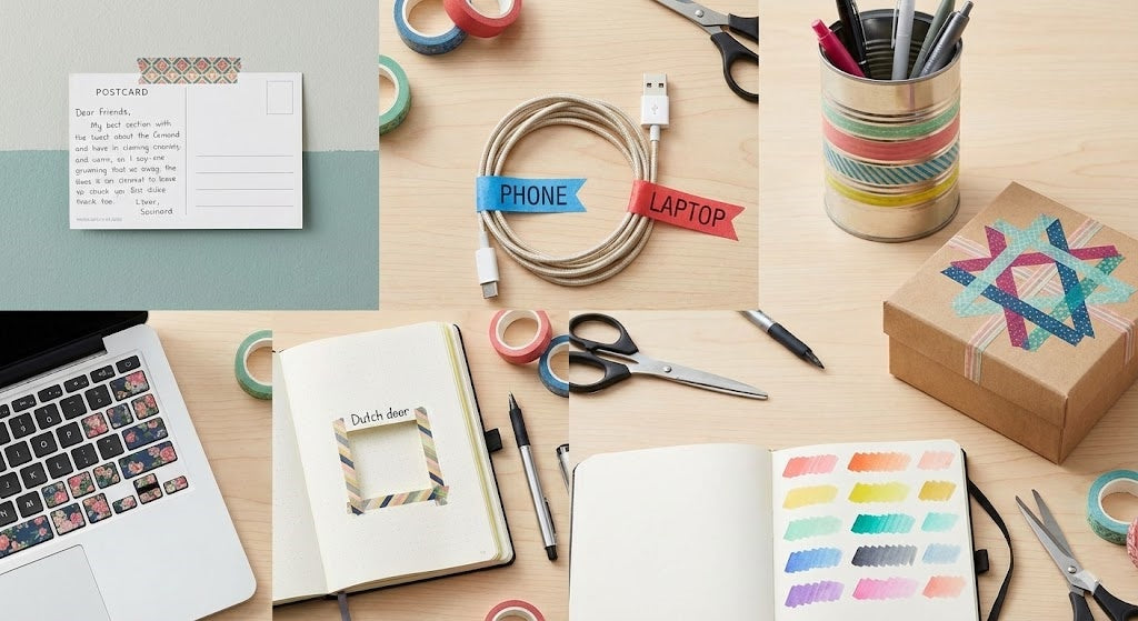laptop keyboard keys edged with thin washi tape