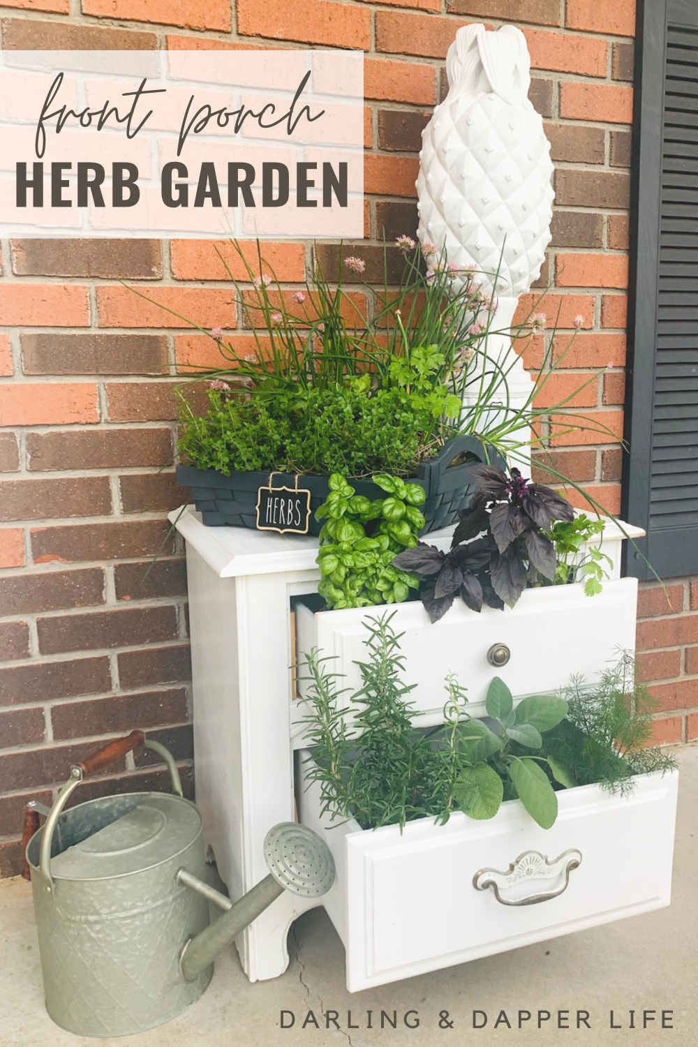 repurposed drawer planter with fresh herbs