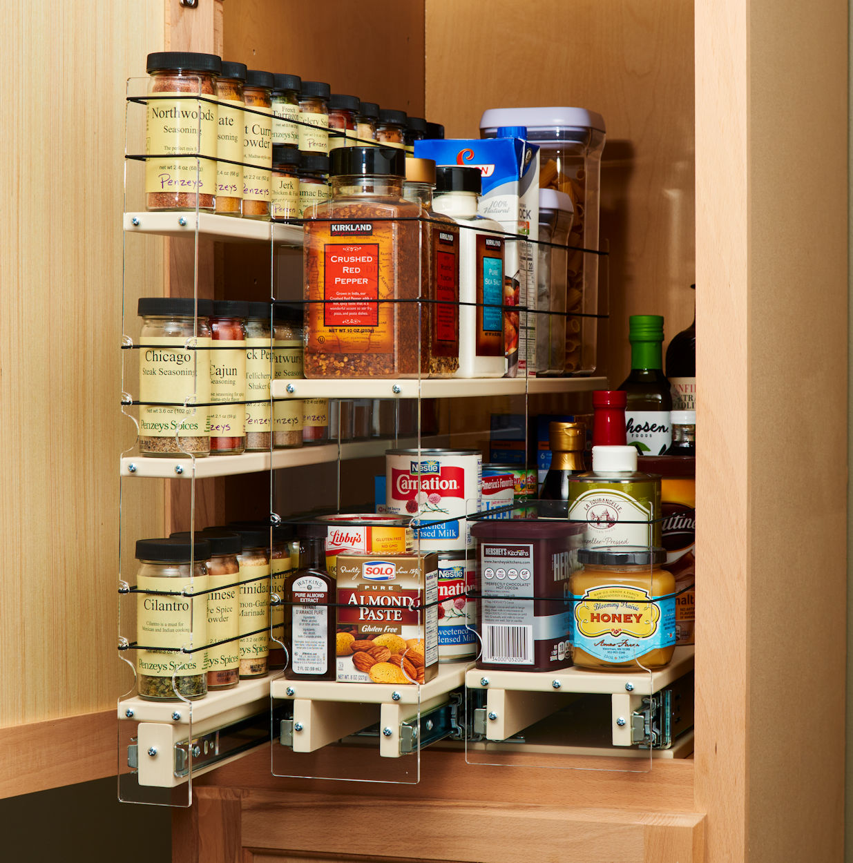 drawer mounted vertically as kitchen spice rack