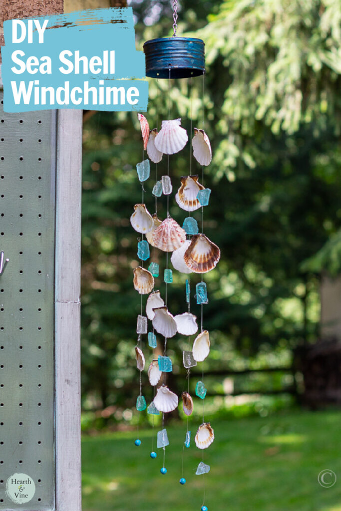 seashell wind chimes hanging outdoors