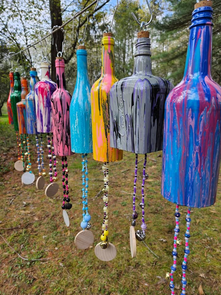 glass bottle wind chimes garden