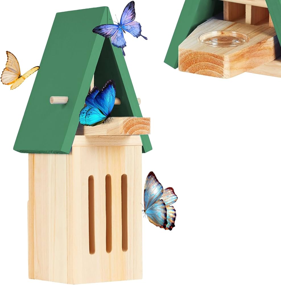wooden butterfly house in garden