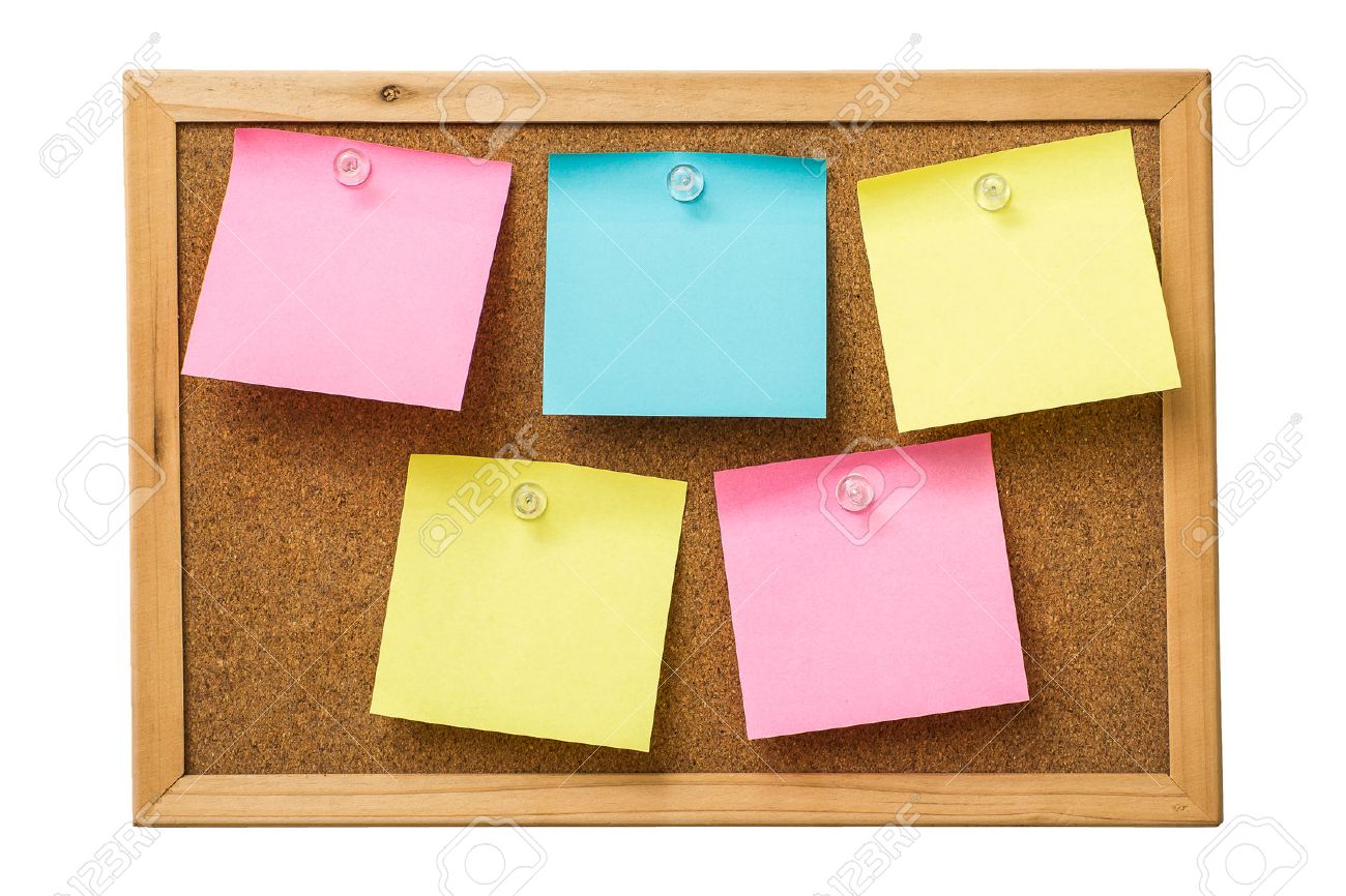 cork bulletin board with notes