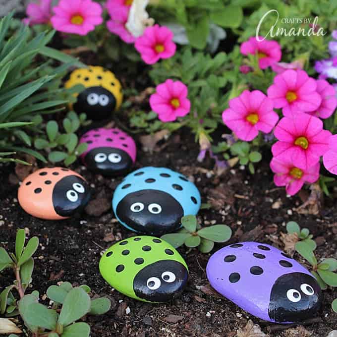 ladybug painted rocks garden