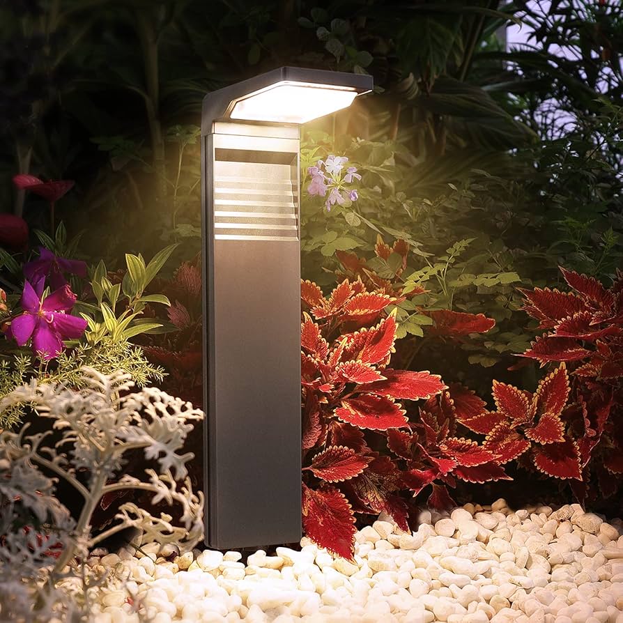 solar pathway lights lining garden walkway