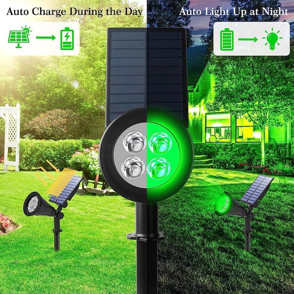 solar spotlight illuminating garden tree at night