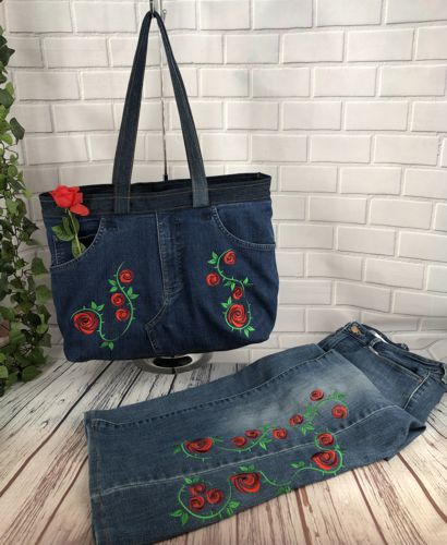 finished denim tote bag from jeans